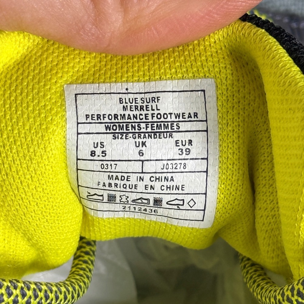 Merrell 1six8 Womens 8.5 Mesh Running Shoes Blue‎ Neon Yellow Sneaker - Picture 11 of 11